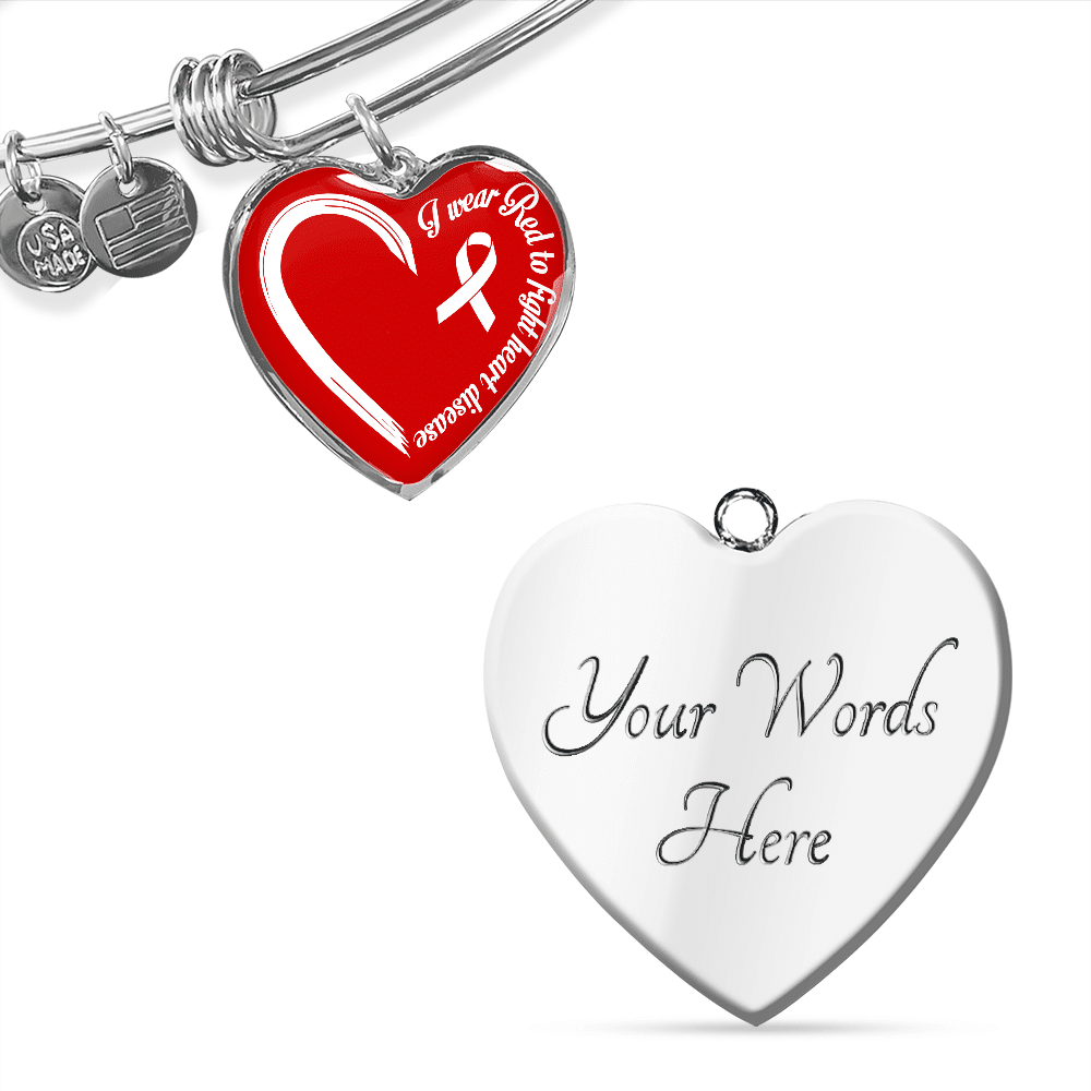 I Wear Red To Fight Heart Disease Necklace Heart Disease Awareness Gifts Heart Pendant Necklace - Bangle