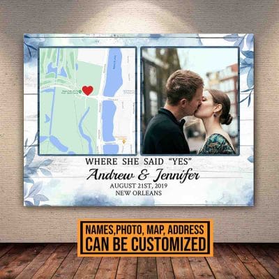 Alternative view of Where She Say Yes Personalized Map Framed Canvas Prints - Custom Location Map Poster - Engagement Gifts