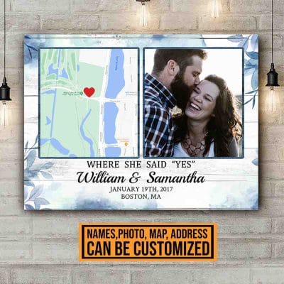 Where She Say Yes Personalized Map Framed Canvas Prints - Custom Location Map Poster - Engagement Gifts