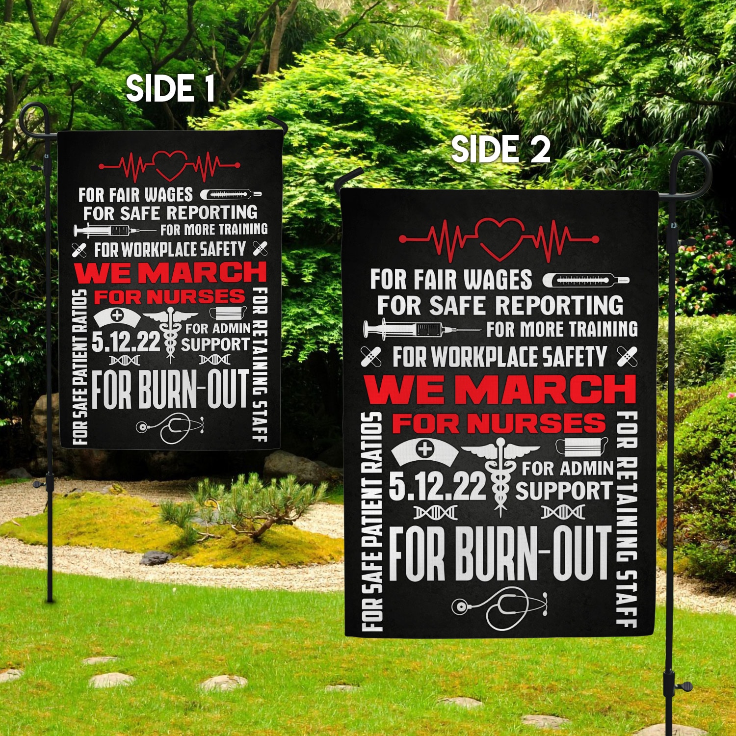 8. We March For Nurse (30x40) Garden Flag Mockup 2 Side