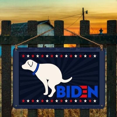 Alternative view of Dog Pooping On Biden Anti Biden Metal Sign - Funny Joe Biden Indoor Outdoor Decor Farmhouse