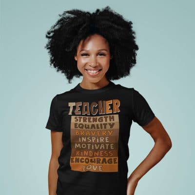 Alternative view of Teacher Strength Equality Bravery Inspire Motivate T-Shirt - V-Neck - Black History Month Teacher Shirt
