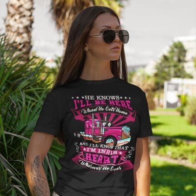 Alternative view of He Knows I'll Be Here When He Gets Home And I'll Know That I'm In His Heart Wherever He Goes T-Shirt - V-Neck