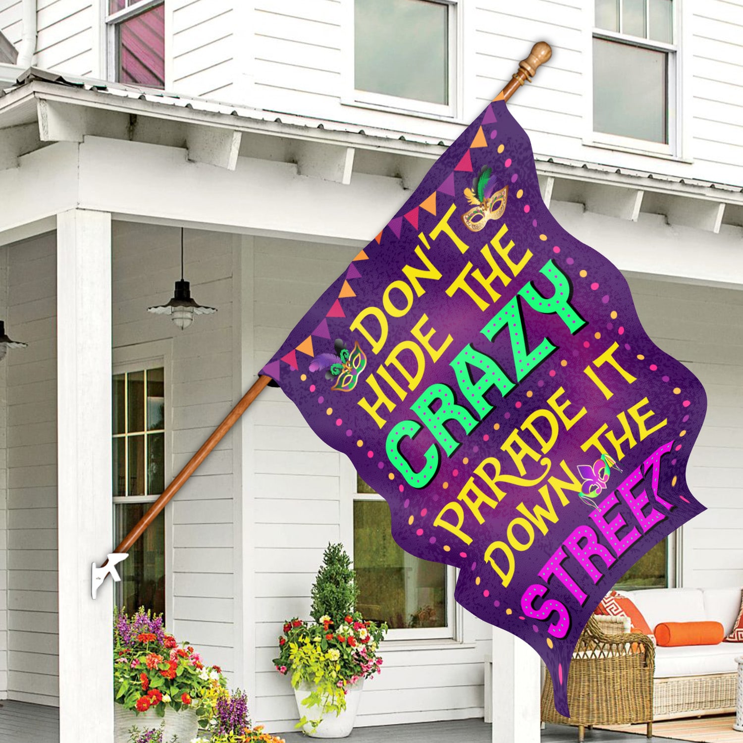 3O. Hide The Crazy-30x40 House Flag Mockup 7