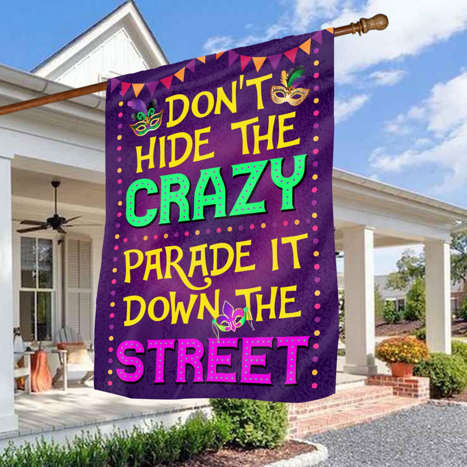 3O. Hide The Crazy-30x40 House Flag Mockup 3