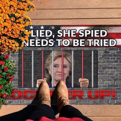 Alternative view of She Lied She Spied She Needs To Tried Lock Her Up Hillary Entrance Indoor Outdoor Decorative Doormat - Hillary Prison Doormat