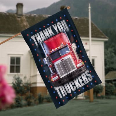 Alternative view of Thank You Trucker Freedom Convo 2022 Flag - Love Trucker House Flag  Garden Flag
