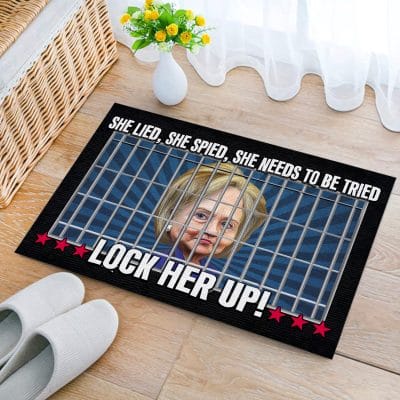 Alternative view of She Lied She Spied She Needs To Be Tried Hillary Clinton Sarcasm Doormat - Outdoor Indoor Doormat