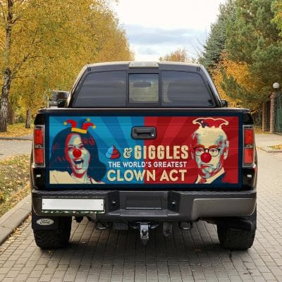 Alternative view of Shit And Giggles The World's Greatest Clown Act Funny Biden Kamala Truck Tailgate Decal Sticker Wrap - Vinyl Graphic Decal Bumper Sticker