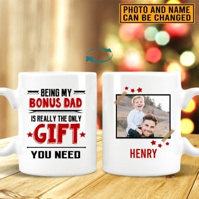 Alternative view of Personalized Photo Being My Bonus Dad Is Really The Only Gift You Need Ceramic Coffee Mug - Fathers Day Gift