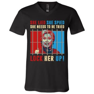4 HG. She Lies Lock Her Up (5), Black, V-Neck T-Shirt