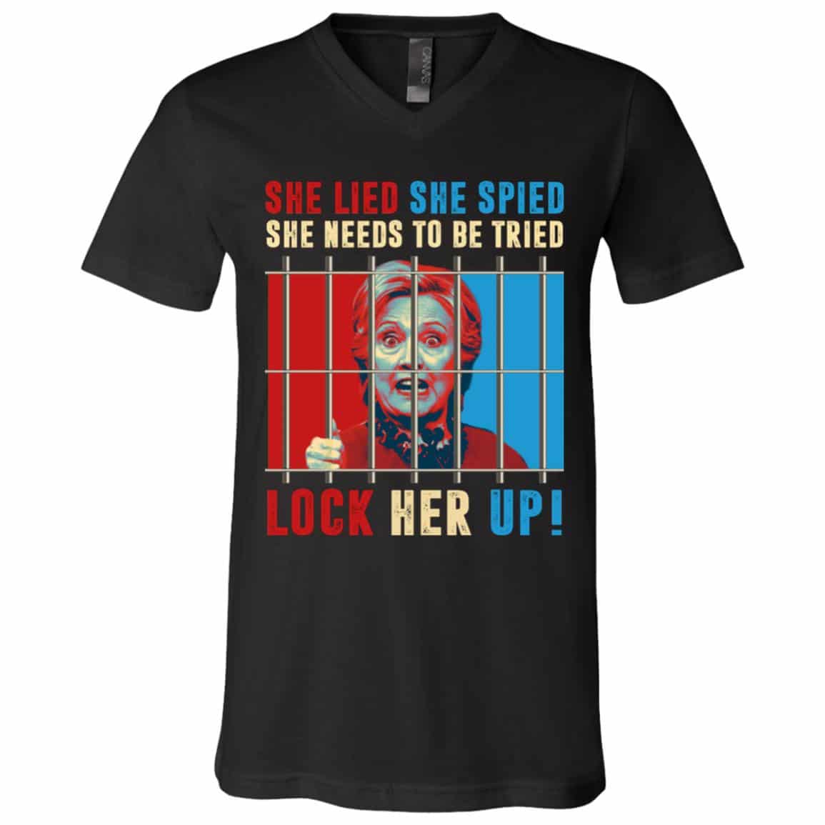 4 HG. She Lies Lock Her Up (5), Black, V-Neck T-Shirt