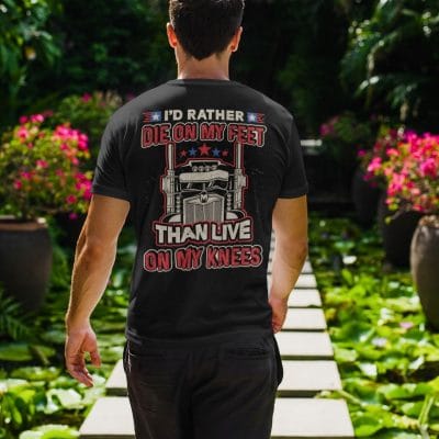 Alternative view of I'd Rather Die On My Feet Than Live On My Knees Freedom Print On Back T-Shirt