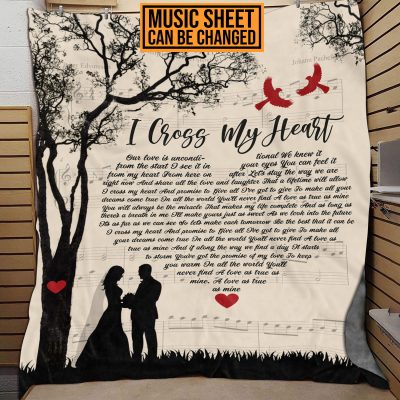 Personalized I Cross My Heart Song Lyric Red Cardinal Couple Fleece Blanket  - Wedding Anniversary Blanket