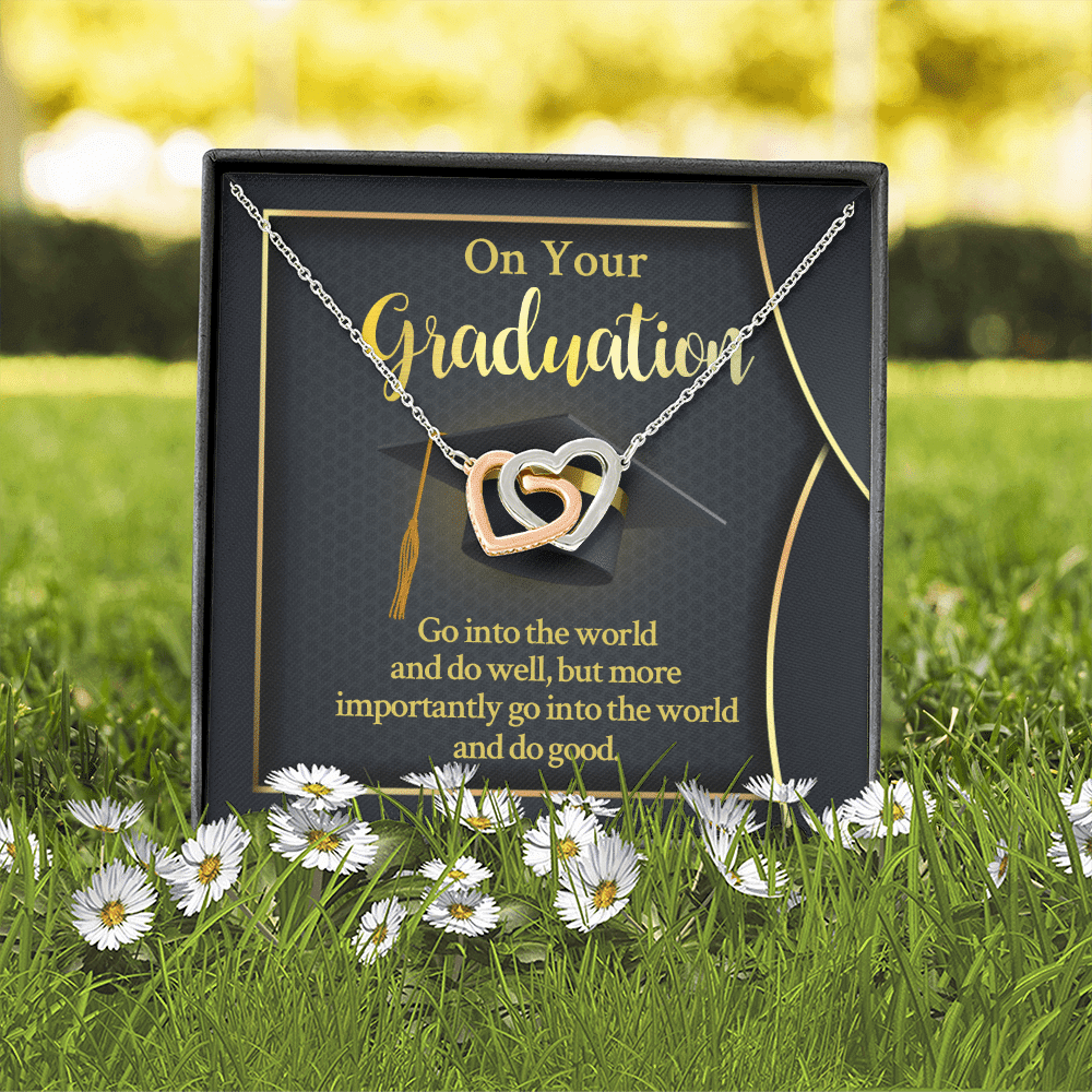 On Your Graduation Go Into The World And Do Well Interlocking Hearts Pendant Necklace