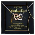 On Your Graduation Go Into The World And Do Well Interlocking Hearts Pendant Necklace