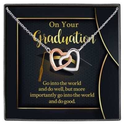 On Your Graduation Go Into The World And Do Well Interlocking Hearts Pendant Necklace