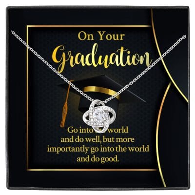 On Your Graduation Go Into The World And Do Well Love Knot Pendant Necklace