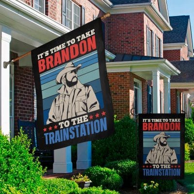 Alternative view of It's Time To Take Brandon To The Train Station Vintage Flag - Funny Brandon Flag