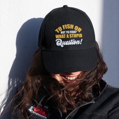 Alternative view of To Fish Or Not To Fish What A Stupid Question Funny Fishing Twill Cap - Fishing Lover High-Profile Snapback Hat