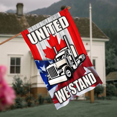 Alternative view of United We Stand American Canada Flag Support Canadian Truckers Outdoor Indoor Decorative Garden Flag