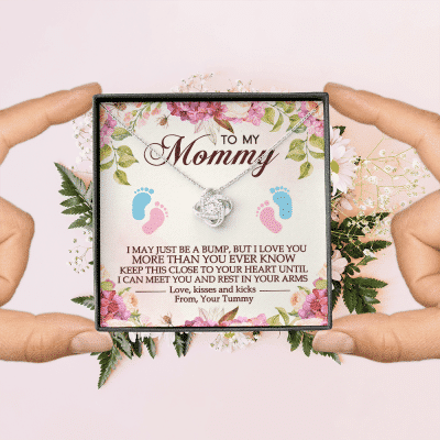 To My Mommy I May Just Be A Bump But I Love You More Than You Ever Know Love Knot Necklace