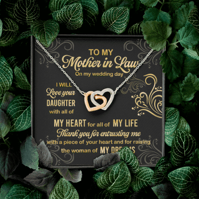 To My Mother In Law On My Wedding Day I Will Love Your Daughter Interlocking Heart Pendant Necklace