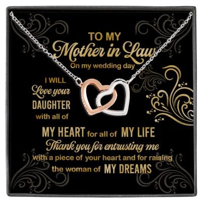 To My Mother In Law On My Wedding Day I Will Love Your Daughter Interlocking Heart Pendant Necklace Gift
