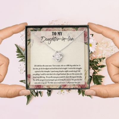 To My Daughter-In-Law We Both Love The Same Man Love Knot Necklace From Mom - Birthday Gift To Daughter