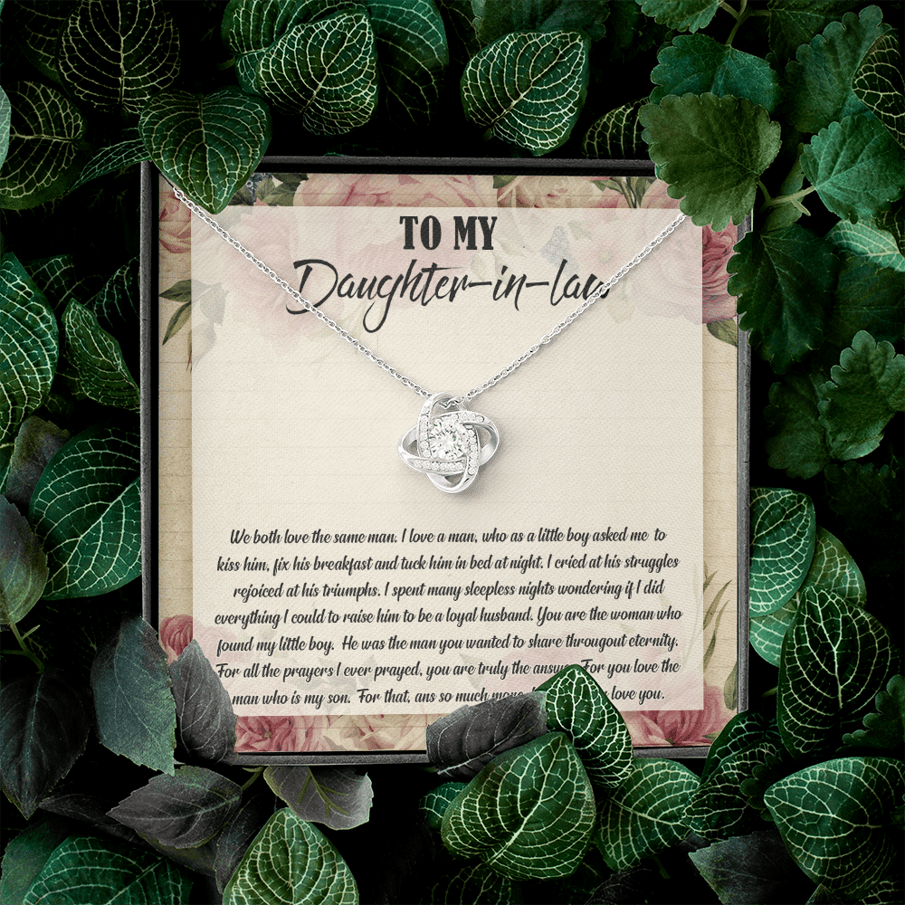 To My Daughter-In-Law We Both Love The Same Man Love Knot Necklace From Mom - Birthday Gift To Daughter