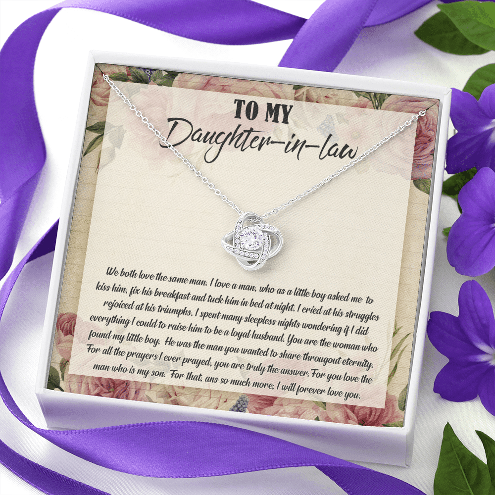 To My Daughter-In-Law We Both Love The Same Man Love Knot Necklace From Mom - Birthday Gift To Daughter