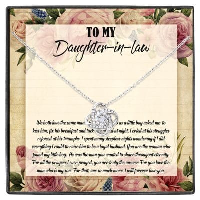 To My Daughter-In-Law We Both Love The Same Man Love Knot Necklace From Mom - Birthday Gift To Daughter