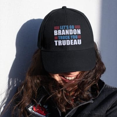 Alternative view of Let's Go Brandon Truck You Trudeau Funny Biden And Justin Trudeau Twill Cap - High-Profile Snapback Hat