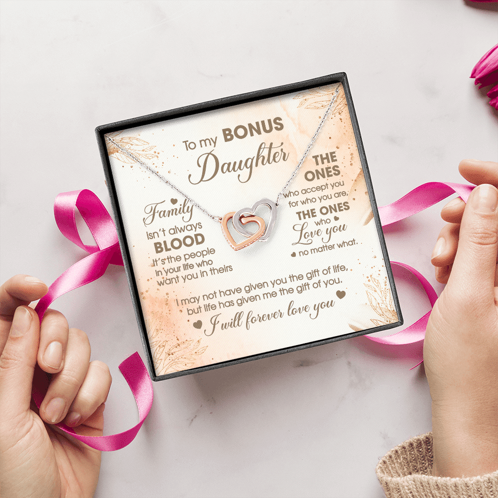 To My Bonus Daughter Family Isn't Always Good Interlocking Hearts Pendant Necklace - Stepdaughter Gifts