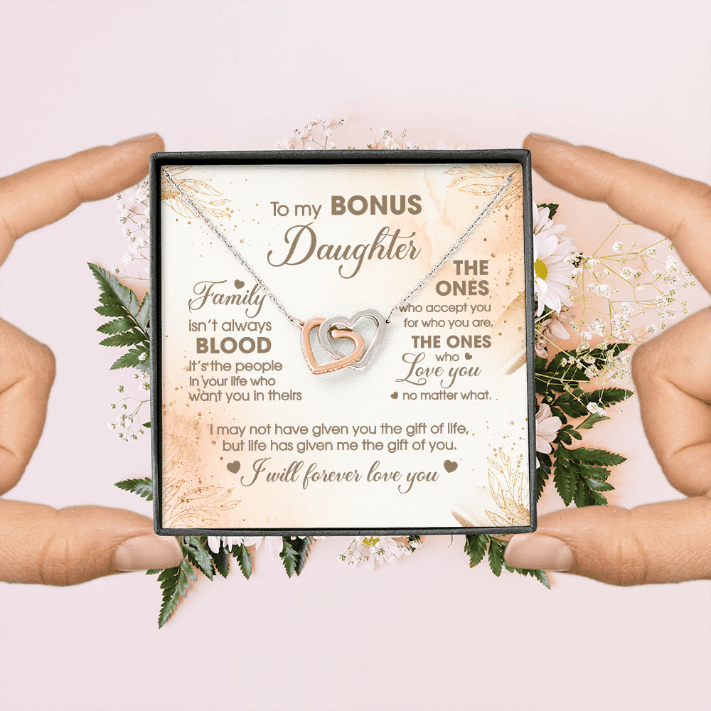 To My Bonus Daughter Family Isn't Always Good Interlocking Hearts Pendant Necklace - Stepdaughter Gifts