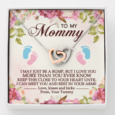 To My Mommy I May Just Be A Bump But I Love You More Than You Ever Know Interlocking Hearts Pendant Necklace - Interlocking Hearts Necklace