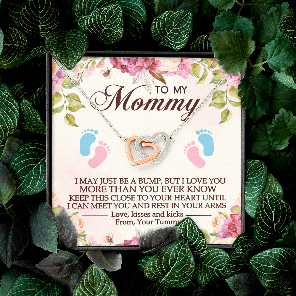 To My Mommy I May Just Be A Bump But I Love You More Than You Ever Know Interlocking Hearts Pendant Necklace