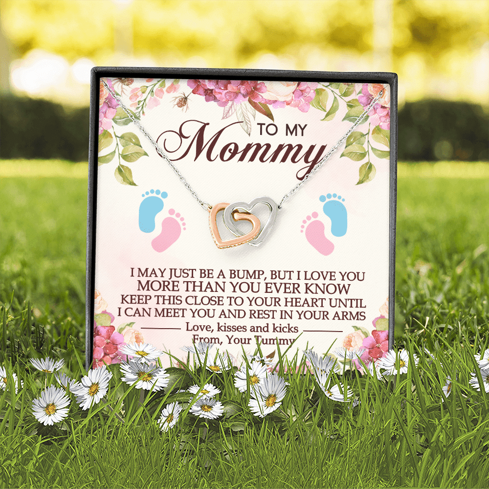 To My Mommy I May Just Be A Bump But I Love You More Than You Ever Know Interlocking Hearts Pendant Necklace
