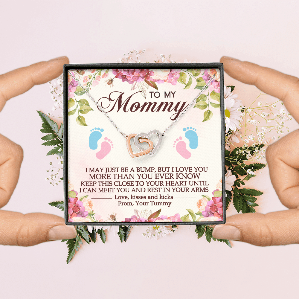 To My Mommy I May Just Be A Bump But I Love You More Than You Ever Know Interlocking Hearts Pendant Necklace