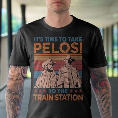 Alternative view of It's Time To Take Pelosi To The Train Station Funny Vintage T-Shirt