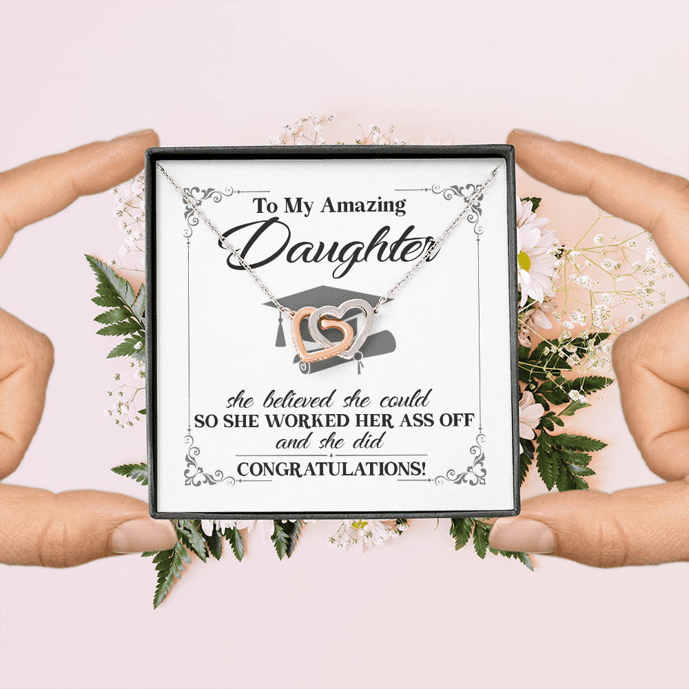 To My Daughter She Believed She Could So She Worked And She Did Interlocking Hearts Pendant Necklace