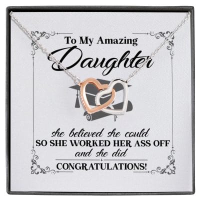 To My Daughter She Believed She Could So She Worked And She Did Interlocking Hearts Pendant Necklace