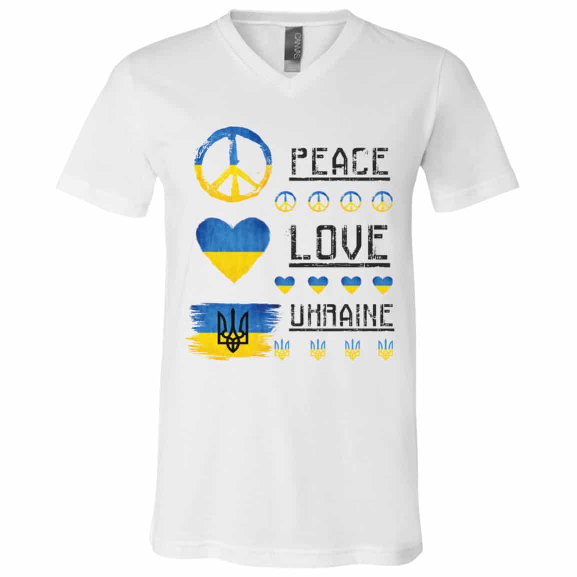 1. Peace Love Ukraine, White, V-Neck T-Shirt