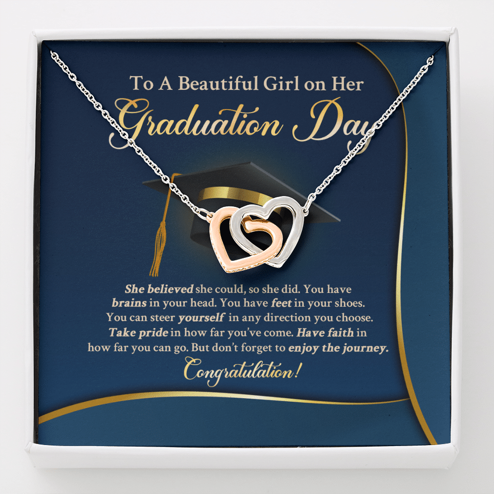 To A Beautiful Girl On Her Graduation Day She Believe Interlocking Hearts Pendant Necklace - Interlocking Hearts Necklace
