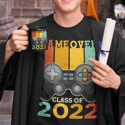 Alternative view of Game Over Class Of 2022 T-Shirt - V-Neck Shirt - Funny Vintage Graduation Gamer Shirt
