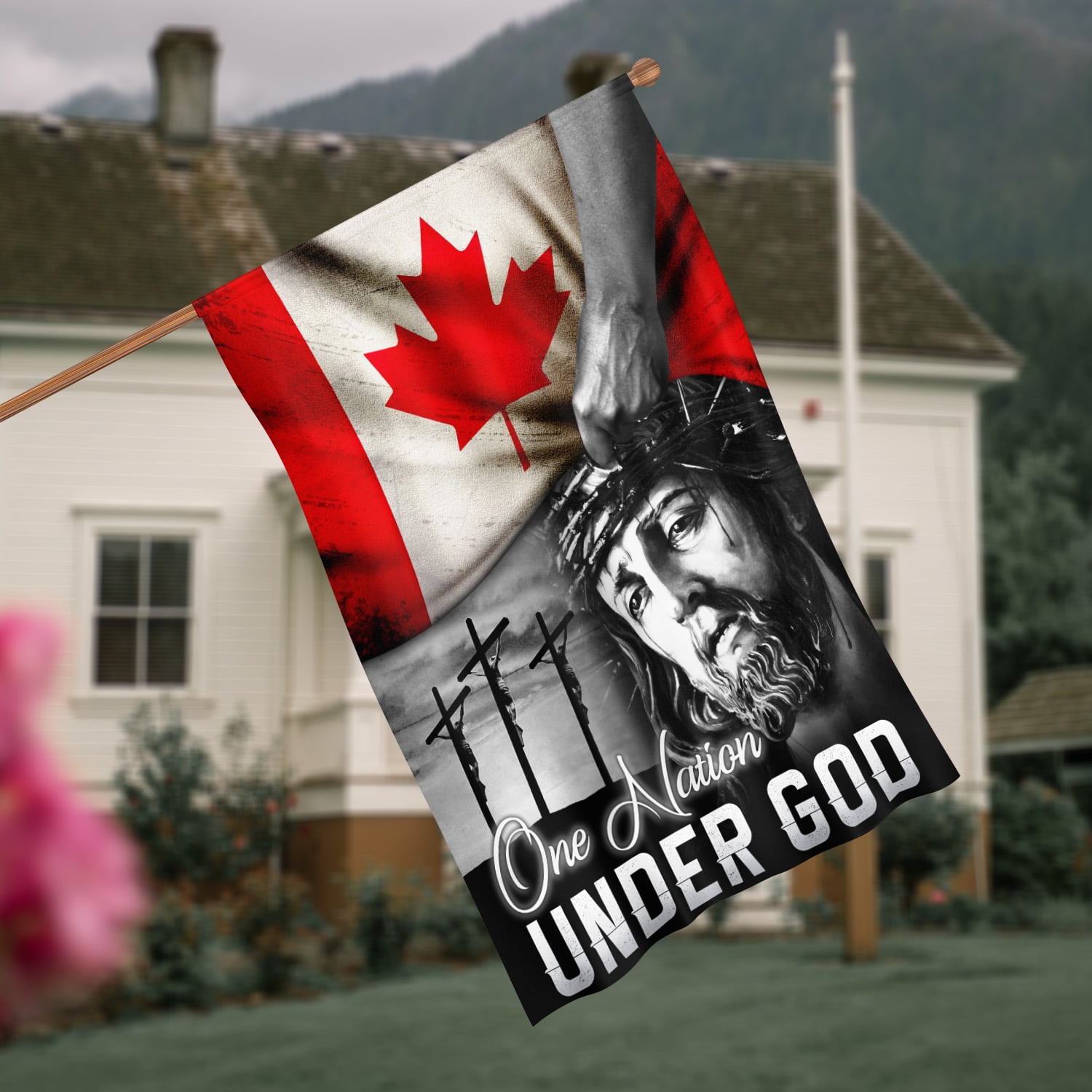 3O. Under God (30x40) House Flag Mockup 4