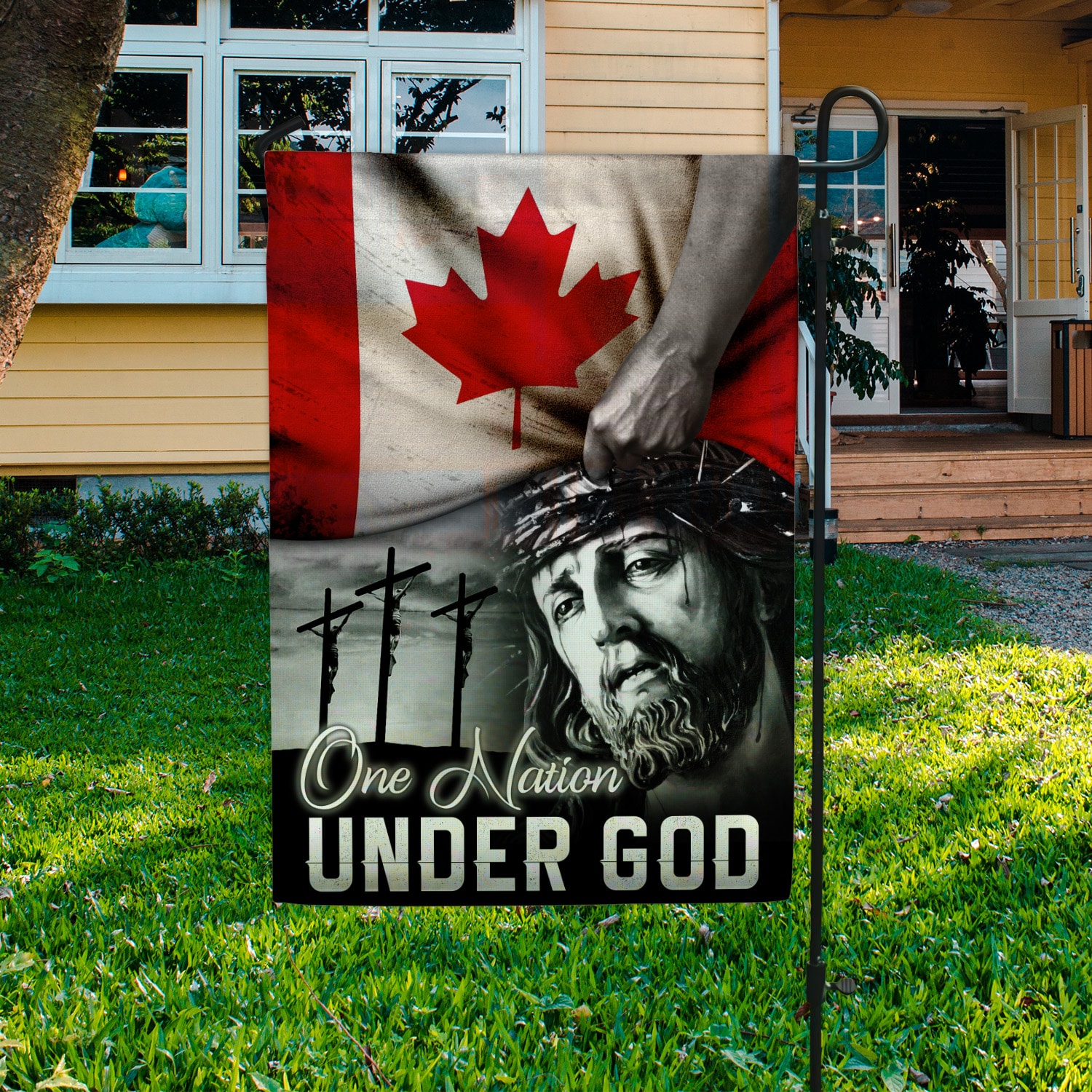 3O. Under God (30x40) Garden Flag Mockup 3