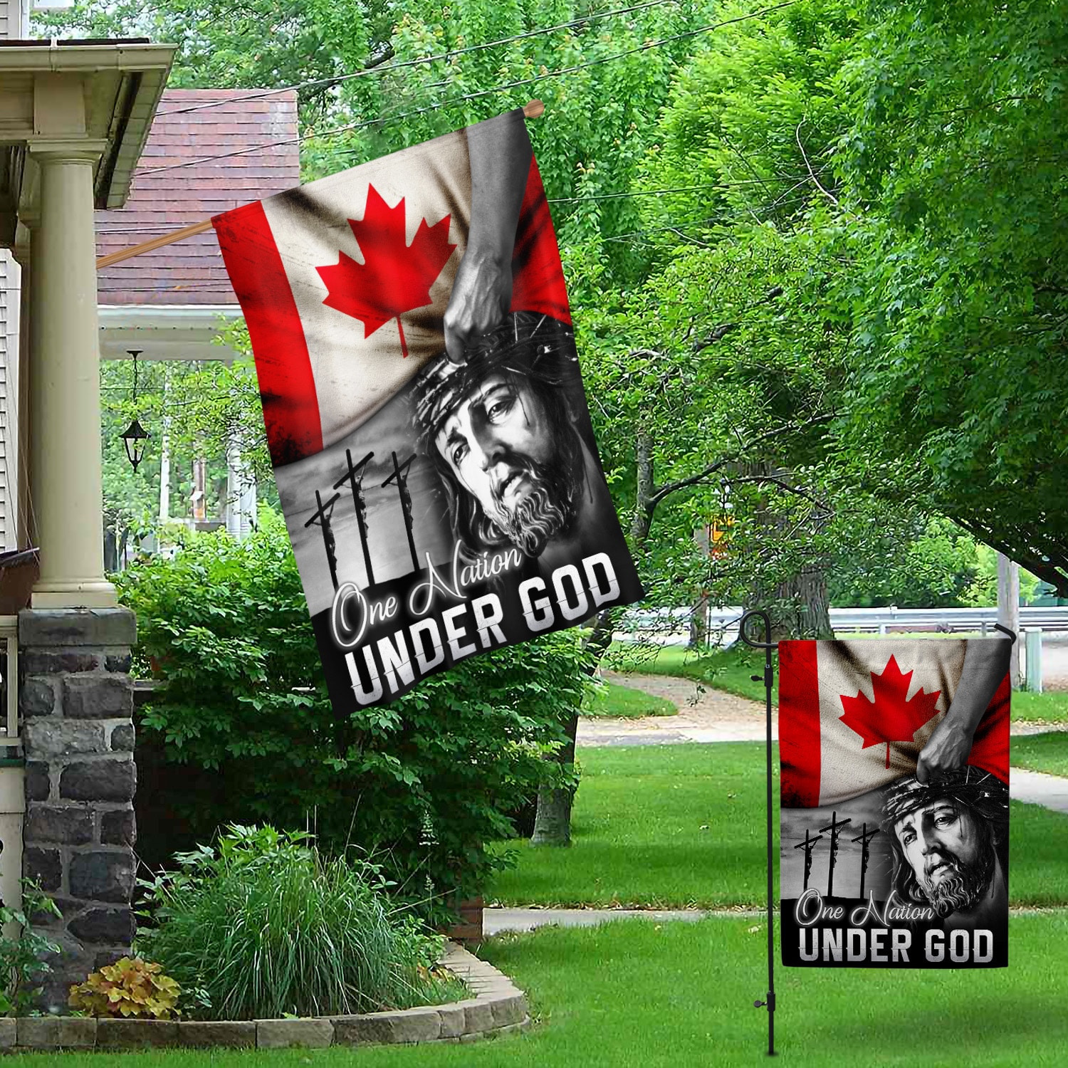 3O. Under God (30x40) Garden & House Mockup 1