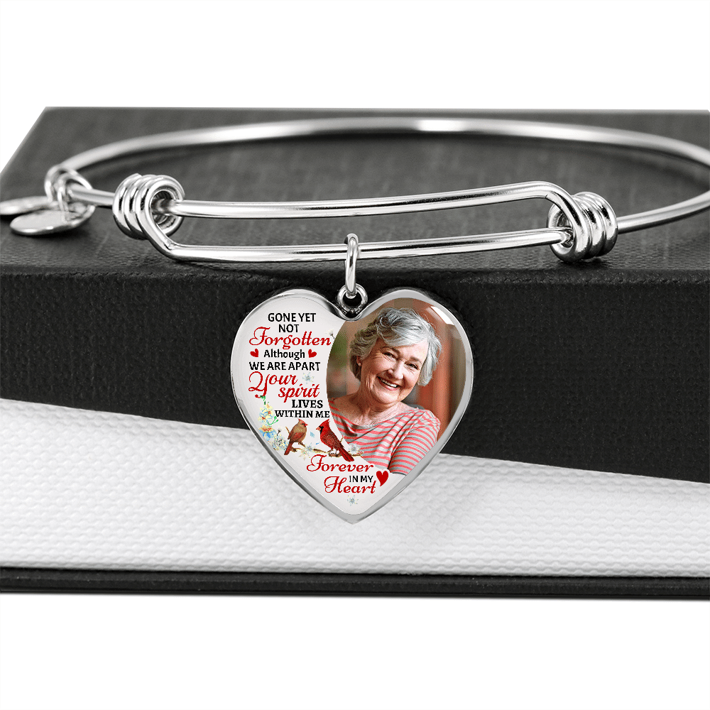 Custom Photo Gone Yet Not Forgotten Although We Are Apart Your Spirit Lives Within Me Memorial Heart Pendant Necklace