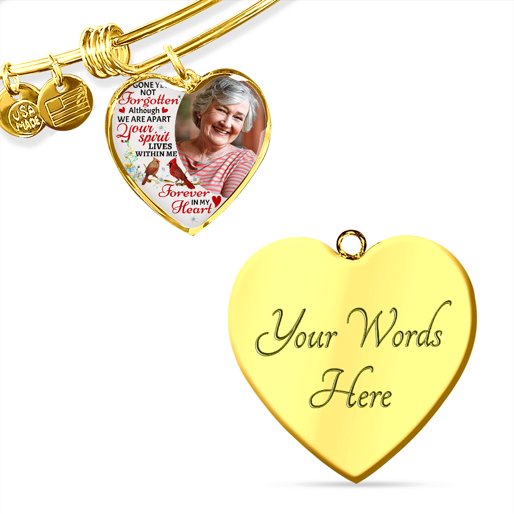 Custom Photo Gone Yet Not Forgotten Although We Are Apart Your Spirit Lives Within Me Memorial Heart Pendant Necklace